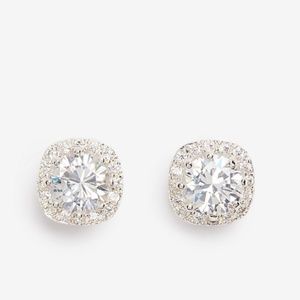 NEW NWT Rhinestone and Pave Square Stud Earrings-silver